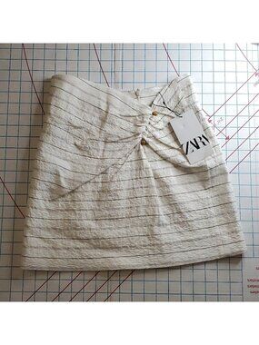 Zara Mini Draped Skirt Women's Size Small New Short Oyster White Black Stripe